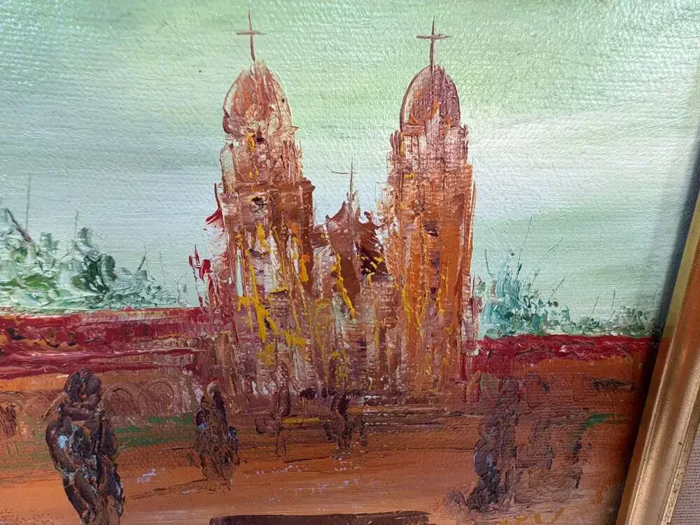 Vintage RC Stanley Signed Oil Painting on Canvas Cathedral Scene